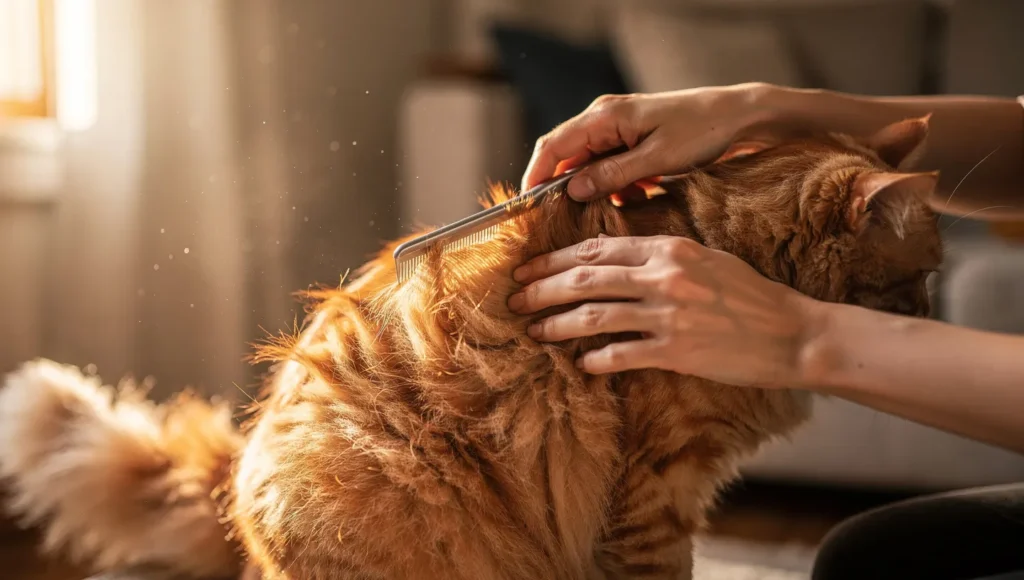 Correct brushing direction on a relaxed cat