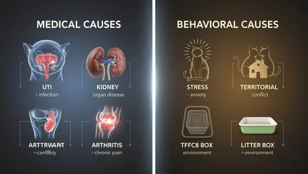 Medical vs behavioral causes of cat peeing outside litter box