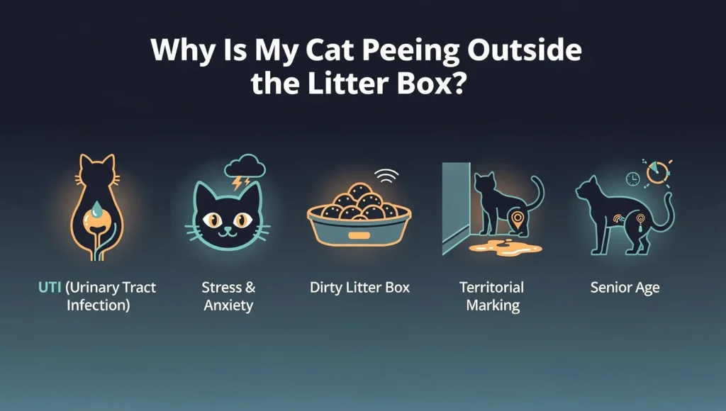 Why is my cat peeing on the bed — 5 main causes infographic