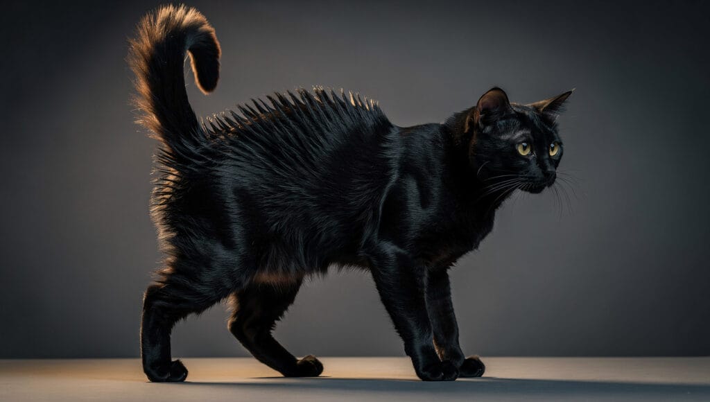 Cat tail language showing a raised question mark tail as a sign of trust and friendliness
