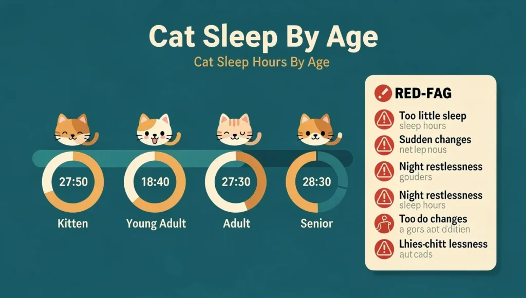Why do cats sleep so much – infographic with sleep hours by age