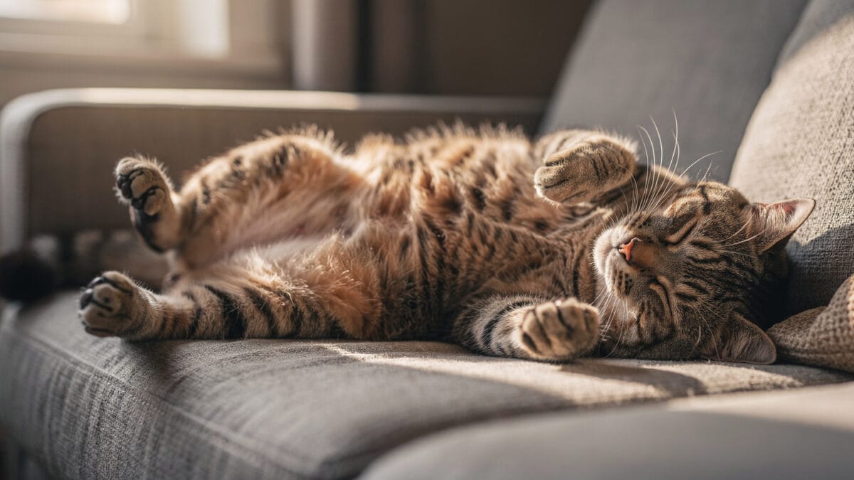 Why Do Cats Sleep So Much? Funny cat sleeping in an unusual position, showing diverse cat sleeping habits