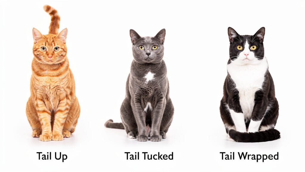 Visual chart showing different cat tail positions and their emotional meanings.