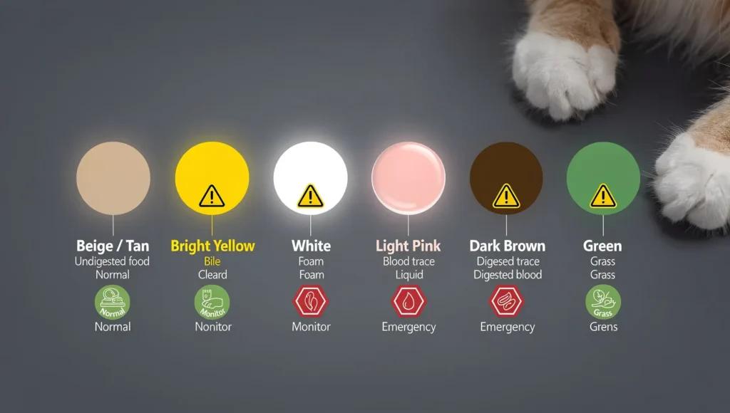 Cat vomit color chart — what each color means and risk level