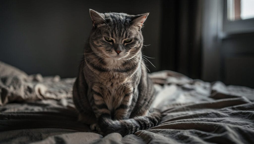 A cat with flattened ears showing warning signs of overstimulation and annoyance.