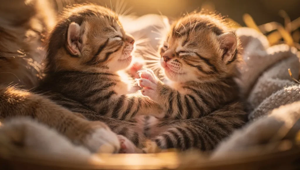 Kitten kneading mother while nursing — natural instinct