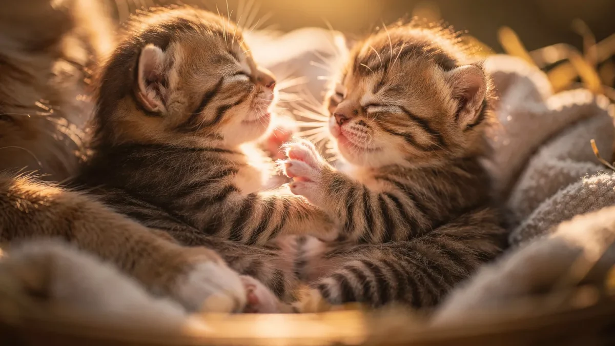Kitten kneading mother while nursing — natural instinct