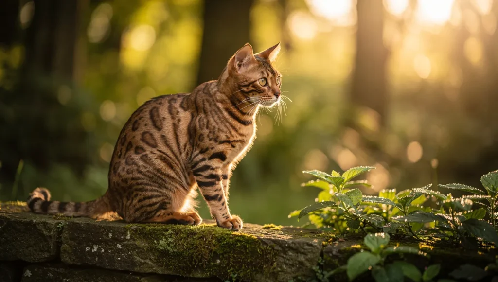 Bengal cat outdoors in natural environment