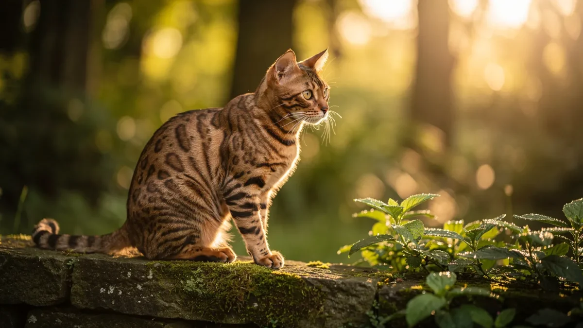 Bengal cat outdoors in natural environment