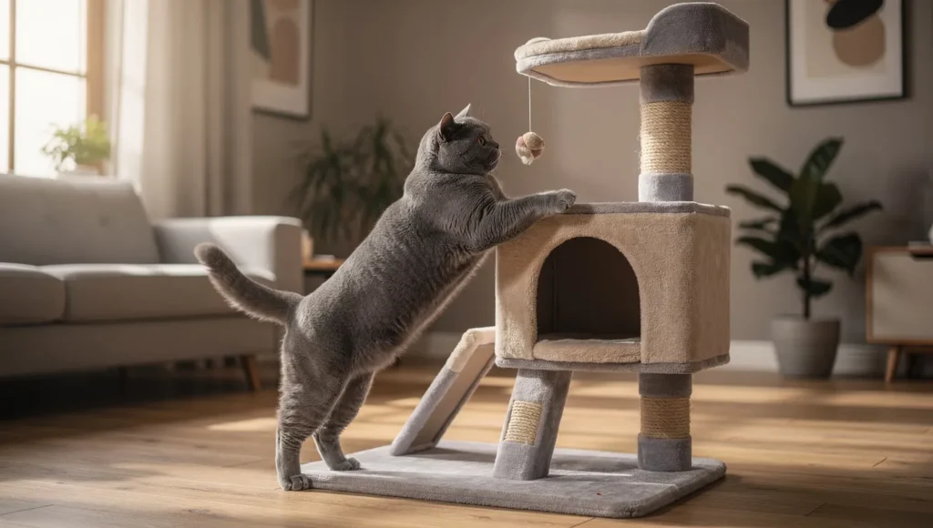 Sturdy cat tree for a heavy British Shorthair cat.