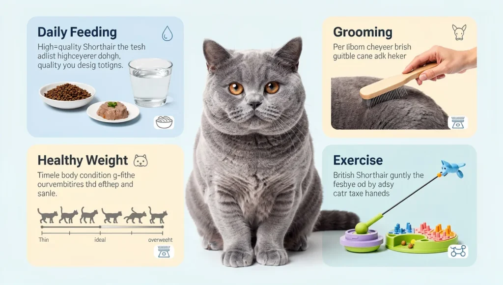 British Shorthair daily care routine and grooming infographic