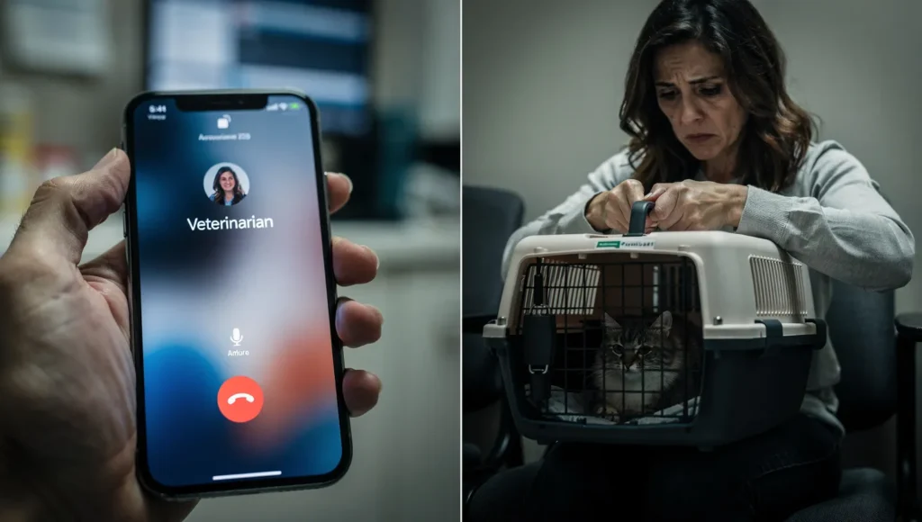 Calling a veterinarian after a cat eats toxic food
