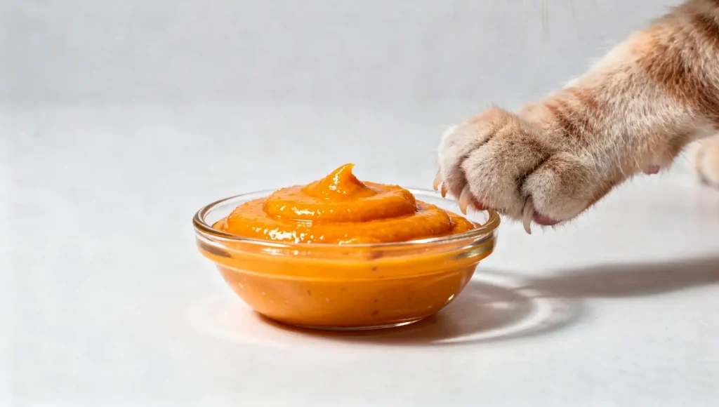 Pure canned pumpkin puree used for cat digestion and healthy snacking