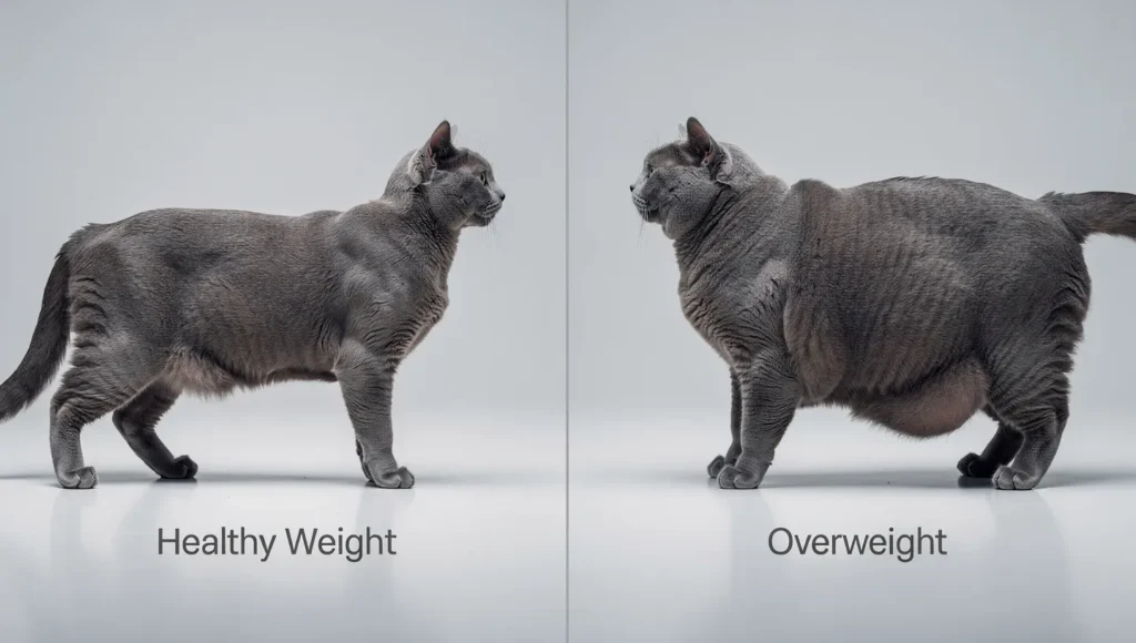 A visual guide showing the ideal body shape for a cat after weight loss.