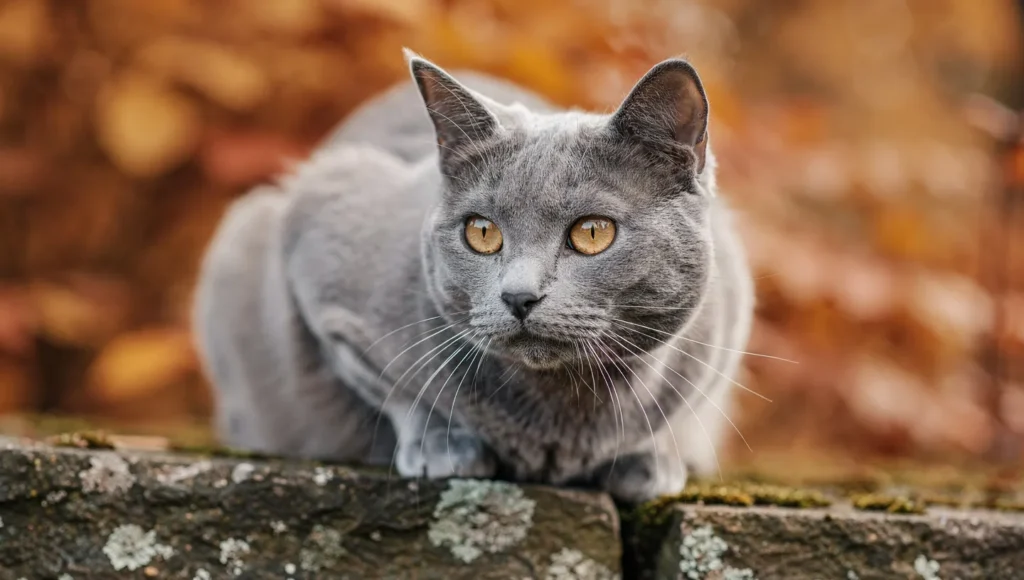  Cat with rotated ears and wide eyes showing yellow zone anxious body language outdoors 