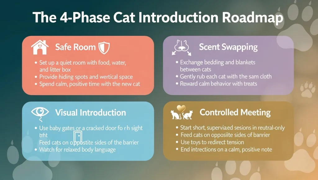 How to introduce two cats - 4 phase roadmap infographic