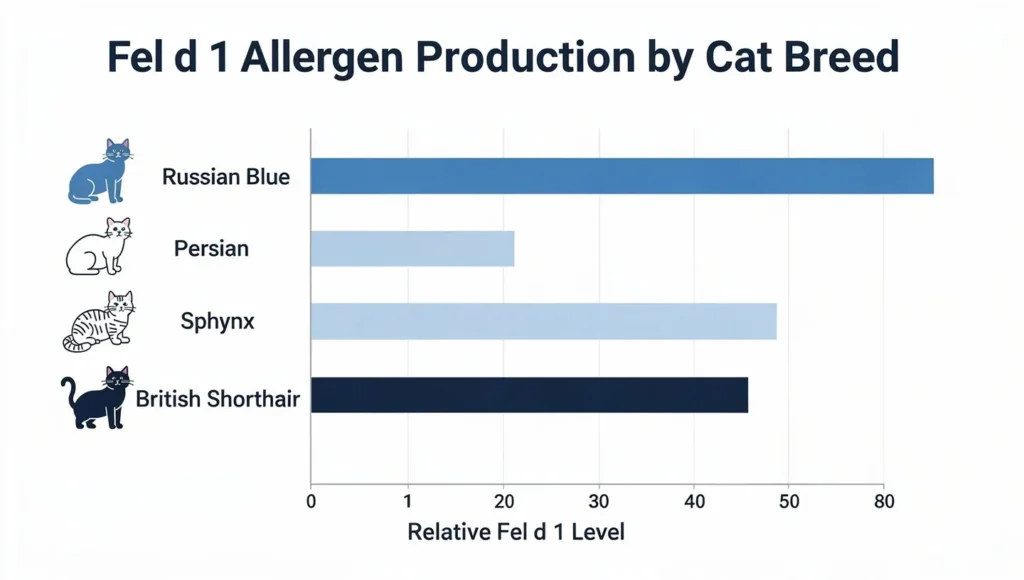 Infographic showing Fel d 1 protein levels across different cat breeds