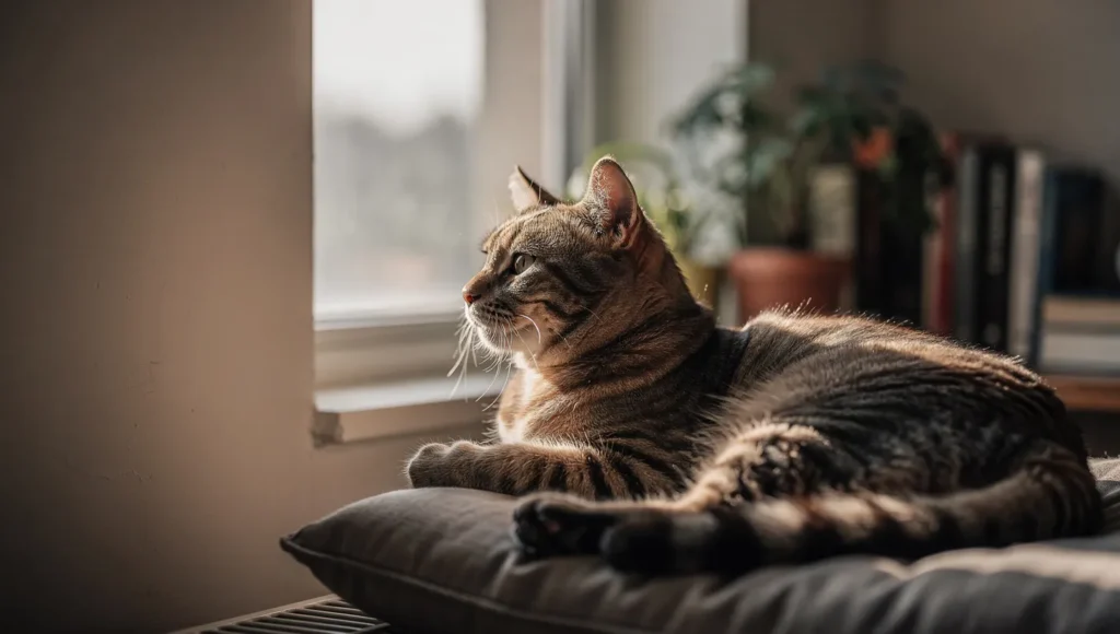 Indoor cat looking bored and inactive