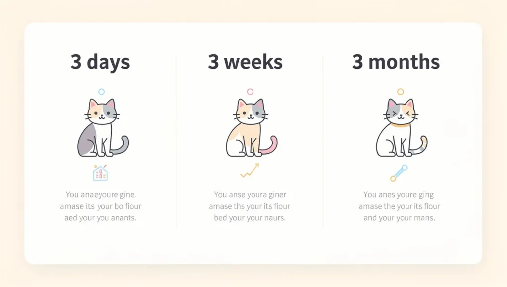 Infographic explaining the 3-3-3 rule for kittens