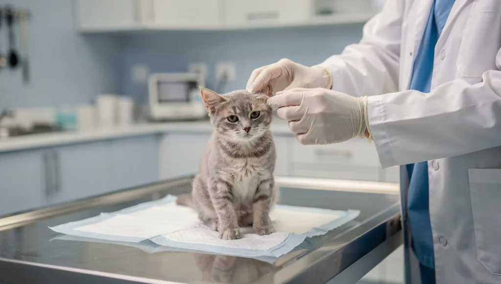 Kitten receiving a gentle checkup during a veterinary visit