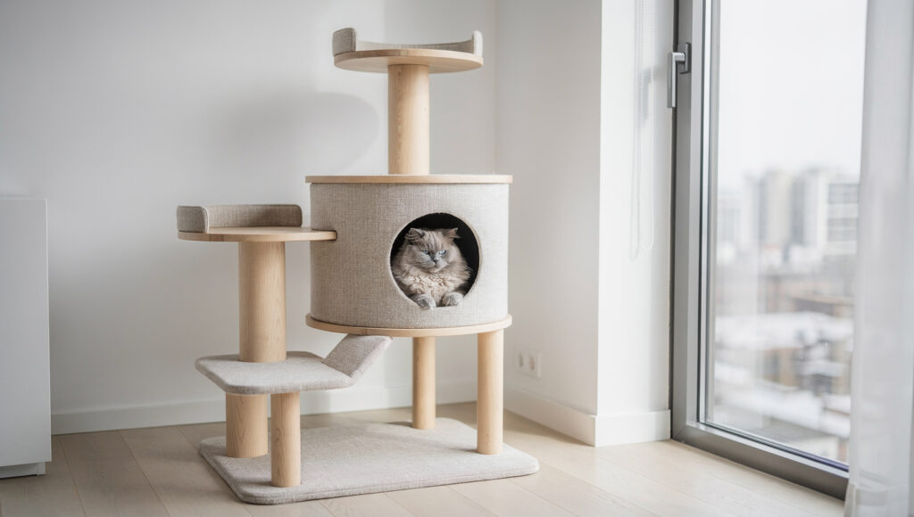 A multi-level cat tree safe haven