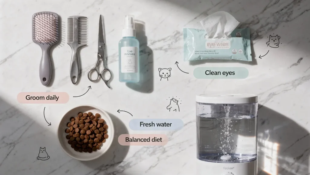 Persian cat care daily routine infographic