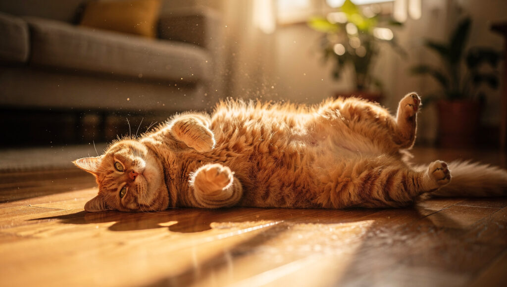 Cat lying on its back showing belly