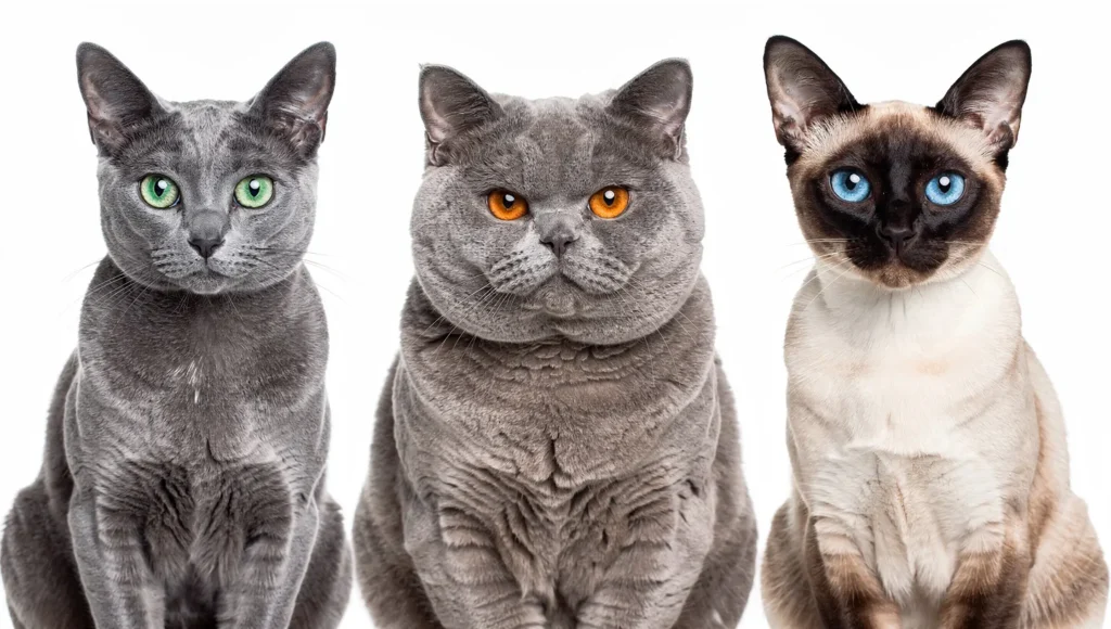 Russian Blue vs British Shorthair vs Siamese comparison