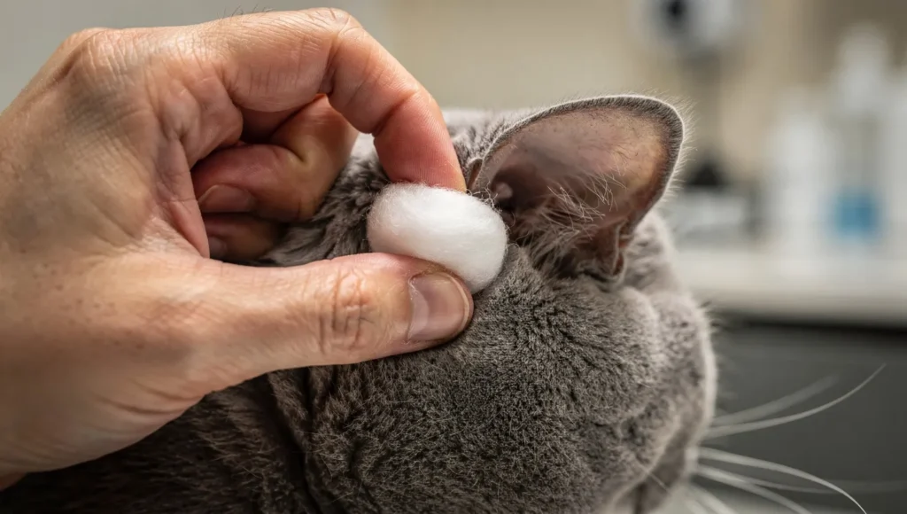 Cleaning a Scottish Fold cat’s folded ear safely at home
