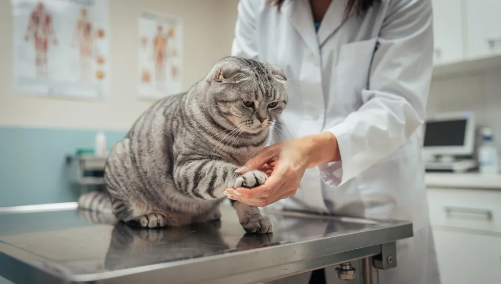 Veterinarian examining a Scottish Fold cat during routine checkup