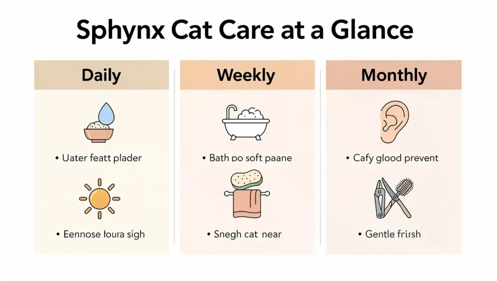 Sphynx Cat Care: Sphynx cat complete care routine infographic 2026