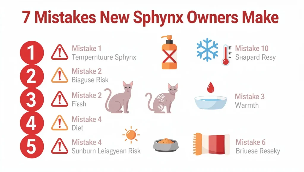 7 common Sphynx cat care mistakes infographic