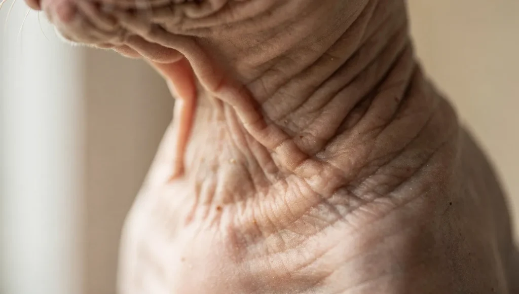 Sphynx cat bare wrinkled skin natural oil texture