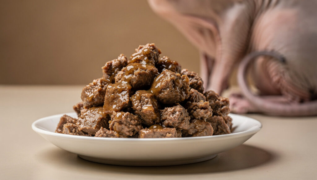 High protein Sphynx cat diet in a bowl