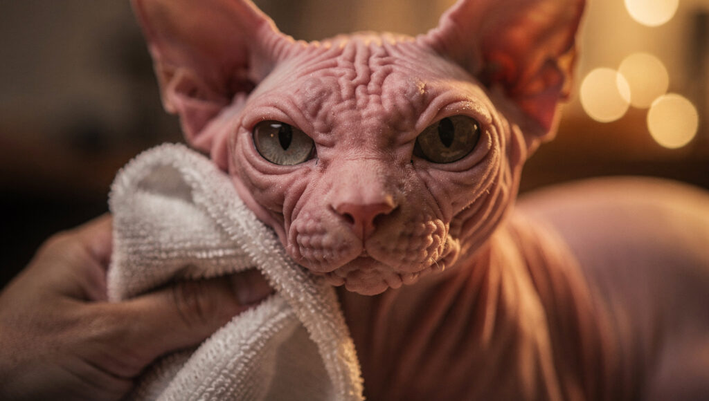 Sphynx Cat Care: Sphynx cat skin maintenance wipe down