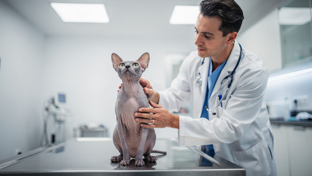 Sphynx cat at the vet for heart screening