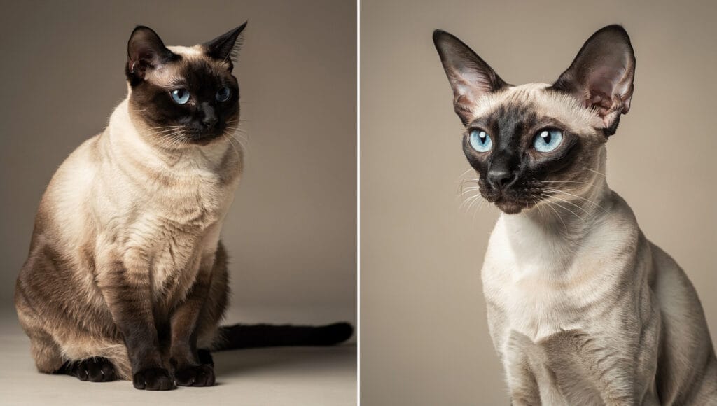 Comparison between Traditional Applehead and Modern Wedgehead Siamese cat breeds.