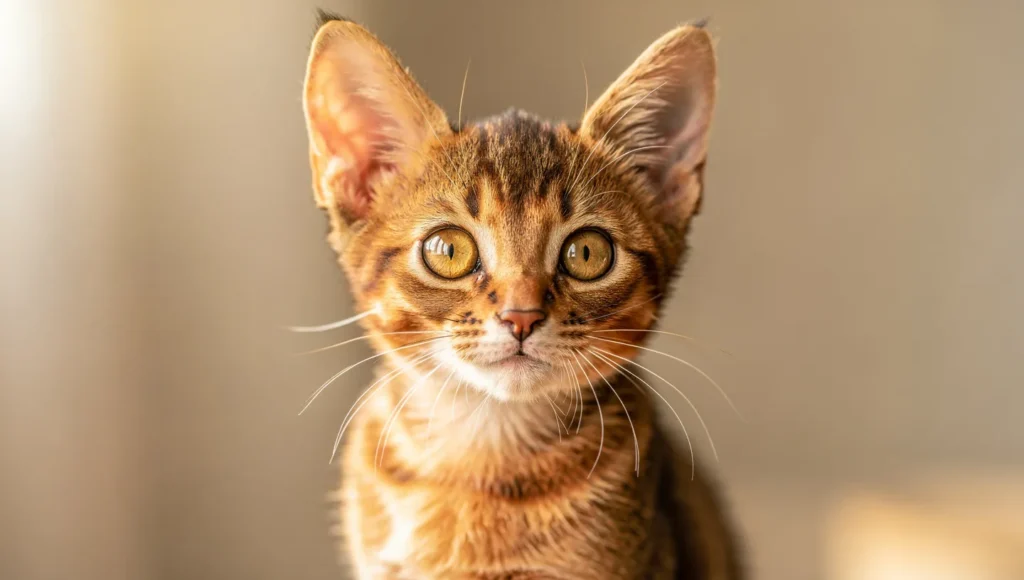 Healthy Abyssinian kitten with bright clear eyes and alert expression