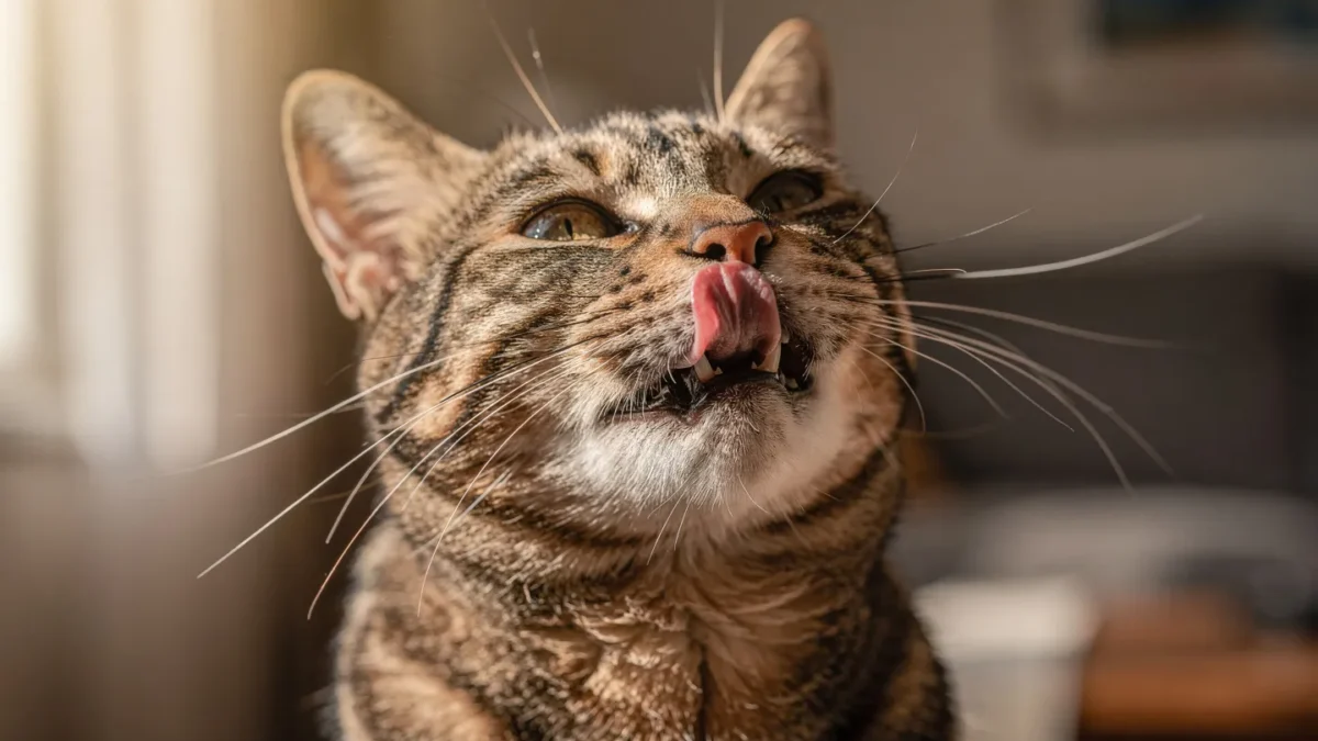 What Is the Cat Flehmen Response? Cat showing flehmen response with curled upper lip after smelling
