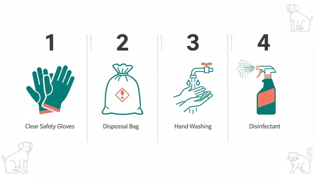 Step-by-step infographic showing safe protocol for handling cat gifts and dead prey