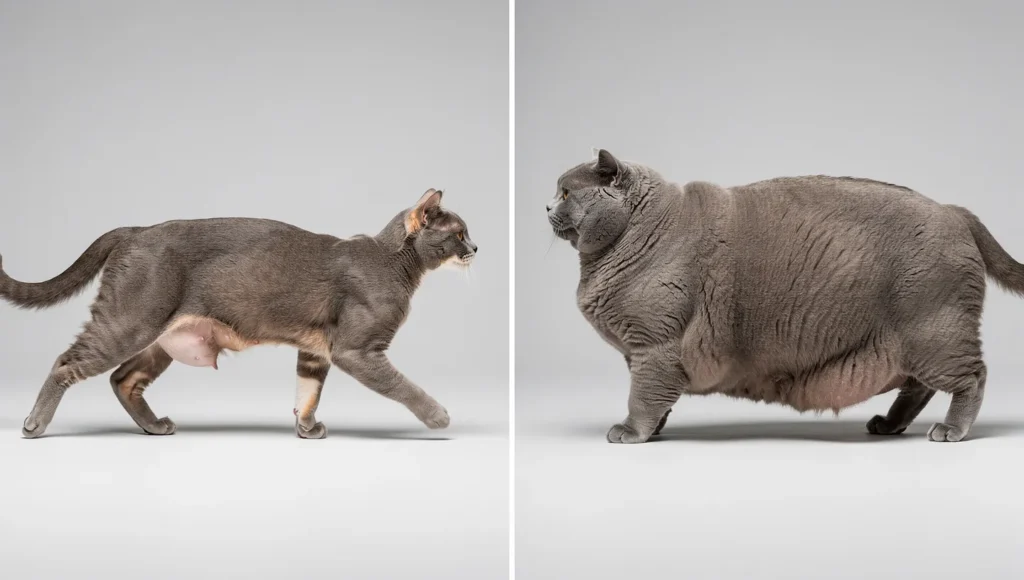 Cat primordial pouch vs obesity comparison