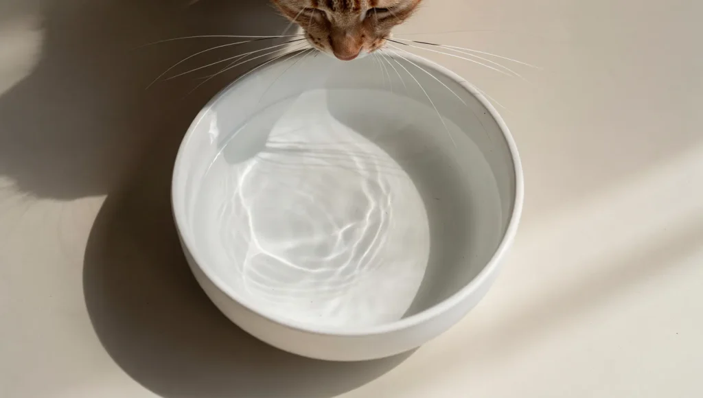 Wide shallow ceramic bowl to prevent whisker fatigue