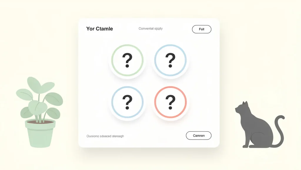 FAQ section visual with decorative icons representing common questions about cat plant safety