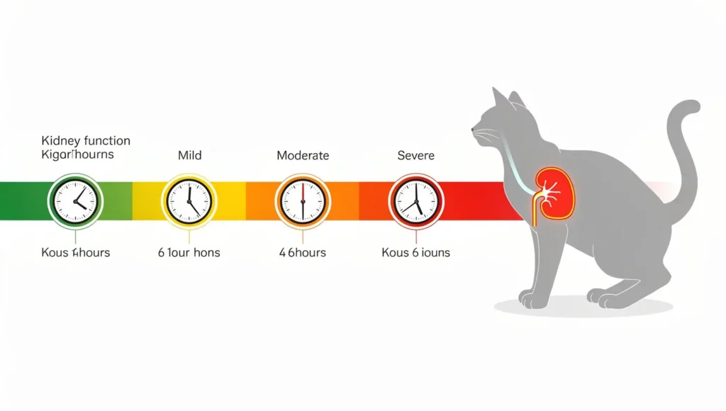 Medical timeline infographic showing progression of kidney failure from lily poisoning in cats