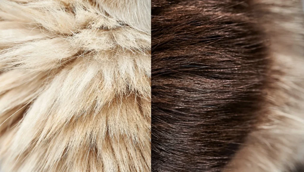 Close up comparison of Ragamuffin plush coat and Ragdoll silky coat