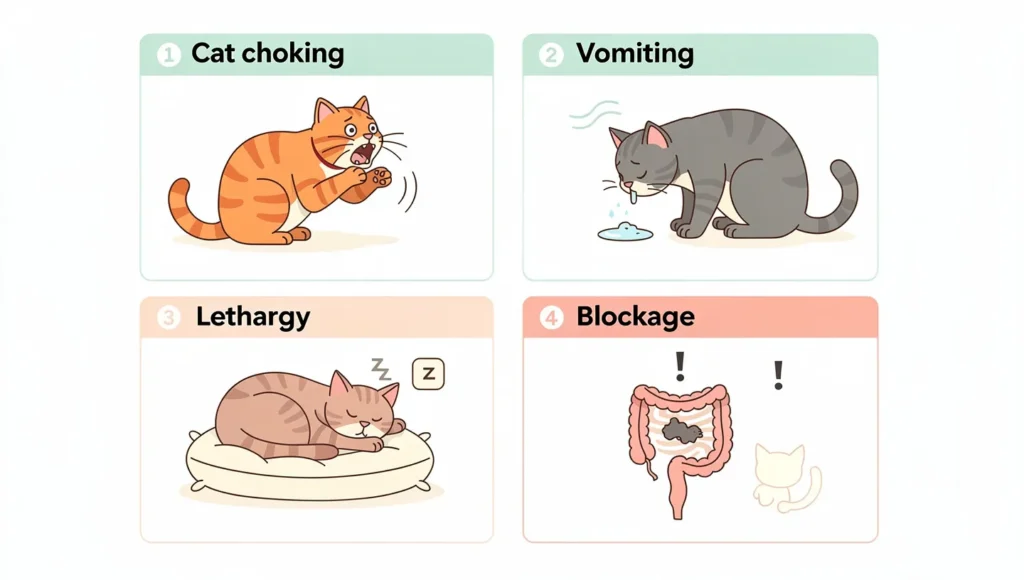 Infographic showing warning signs of cat plastic ingestion