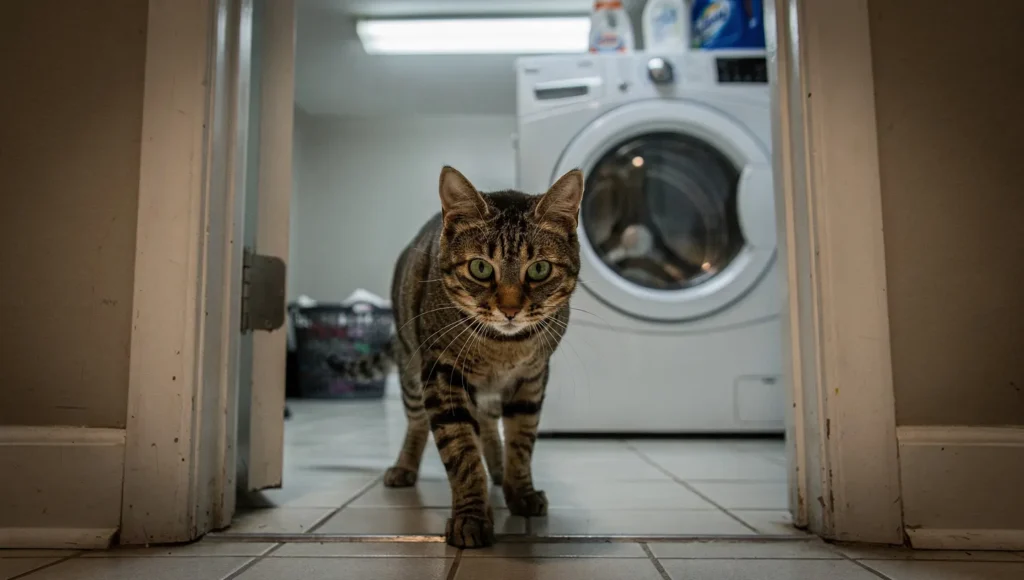 Modern litter box furniture hidden in small apartment living room