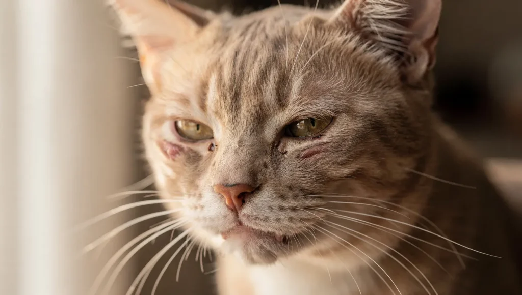 Cat showing pain signs — feline grimace scale home check