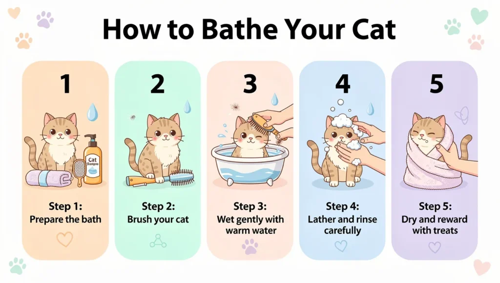 How to bathe a cat step by step infographic