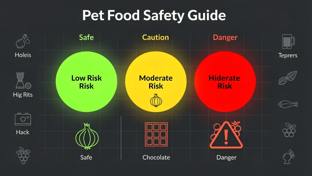 Infographic showing risk levels of common human foods toxic to cats